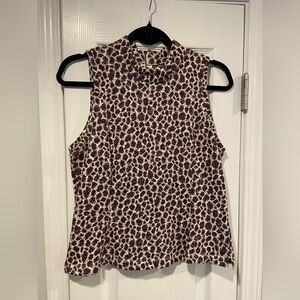 Akemi + Kin Anthropologie Size S Burgundy Silver Knit Mock Neck Leopard Top